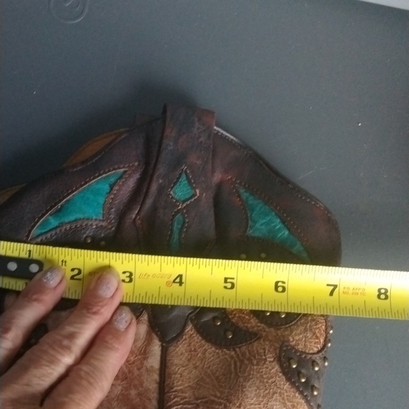 CORRAL AB019 "El Paso" leather snip toe cowgirl boot tan/brown/turquoise sz 9.5 - Picture 13 of 14